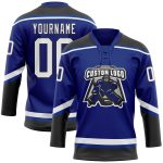Custom Name Number Personalized Royal Black White Hockey Jersey Lace Neck Personalized Royal White-Black Hockey Lace Neck