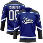 Custom Name Number Personalized Royal Black White Hockey Jersey Lace Neck Personalized Royal White-Black Hockey Lace Neck