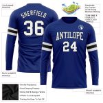 Custom Name & Number Long Sleeve Performance T-Shirt in Royal White-Black Personalized Royal White-Black Long Sleeve Performance