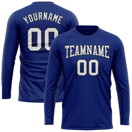 Custom Name & Number Long Sleeve Performance T-Shirt in Royal White-Black Personalized Royal White-Black Long Sleeve Performance