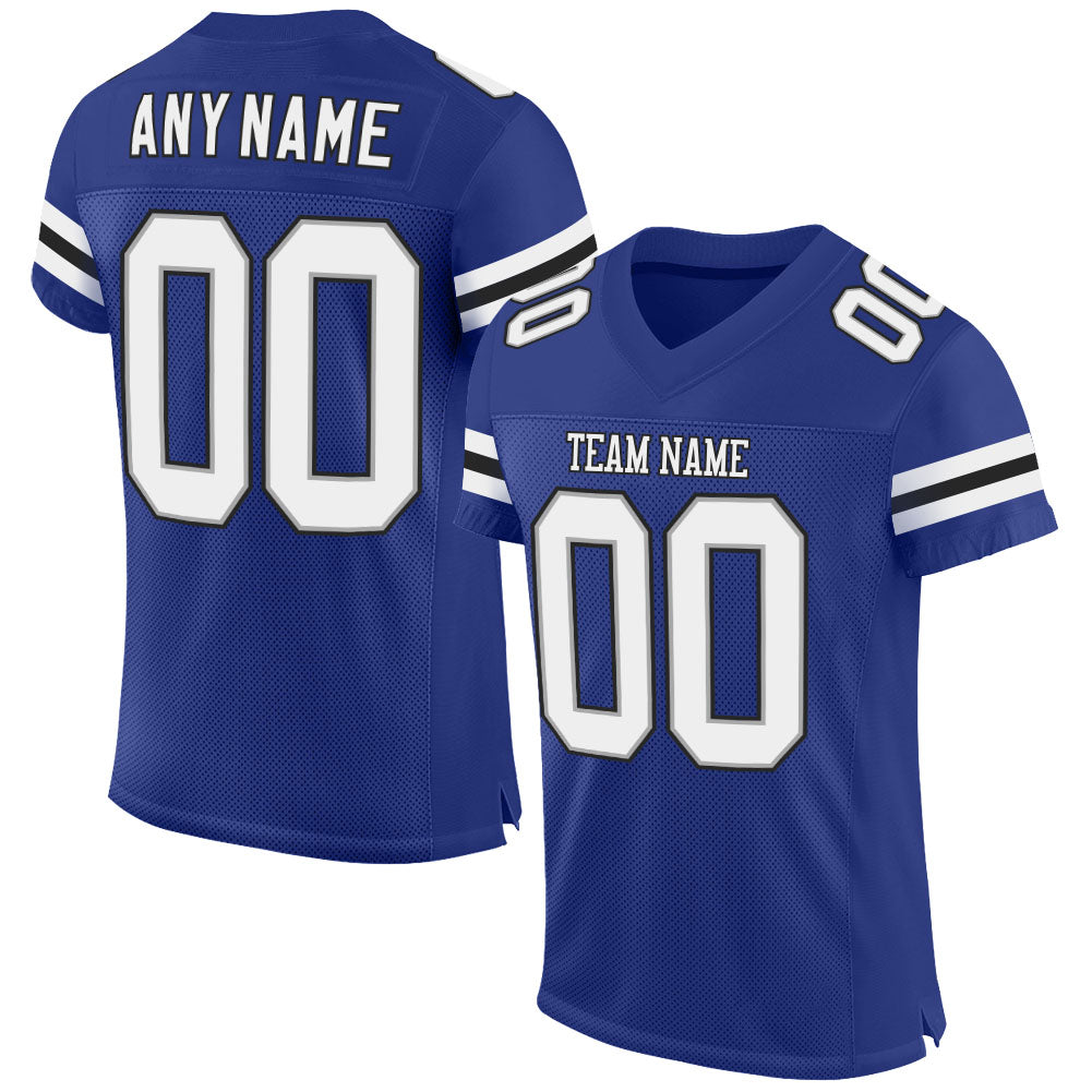 Custom Name & Number Authentic Football Jersey - Personalized Royal White-Black Mesh Personalized Royal White-Black Mesh