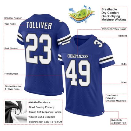Custom Name & Number Authentic Football Jersey - Personalized Royal White-Black Mesh Personalized Royal White-Black Mesh
