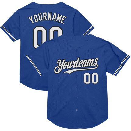 Custom Name and Number Baseball Jersey - Authentic Throwback Design, Royal White-Black Mesh, Personalized Team Gear Personalized