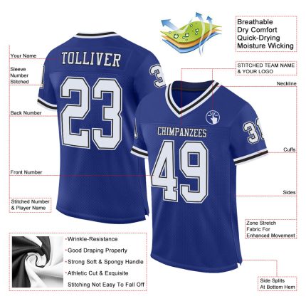 Custom Name and Number Personalized Authentic Football Jersey - Royal White-Black Mesh Throwback Design Personalized Royal