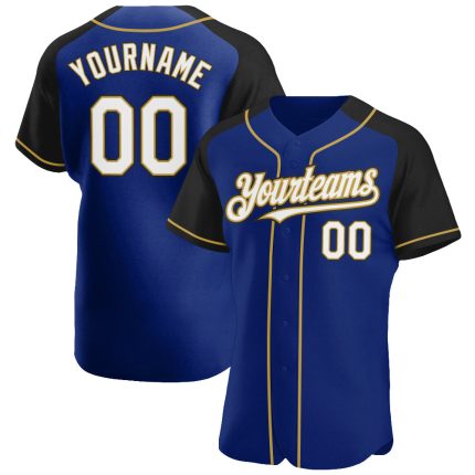 Custom Name Number Baseball Jersey Authentic Raglan Sleeves Royal White Black Old Gold Personalized Team Apparel Personalized