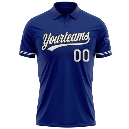Custom Personalized Performance Golf Polo Shirt - Royal White-Black with Name and Number Personalized Royal White-Black Performance