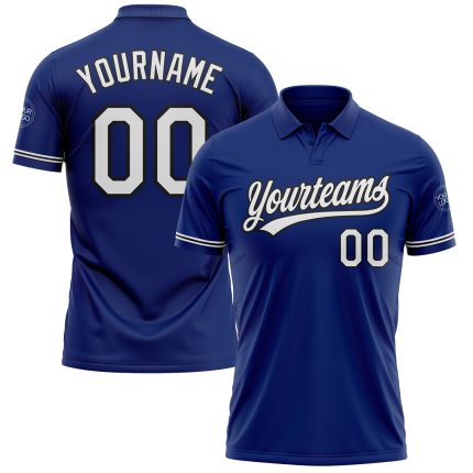 Custom Personalized Performance Golf Polo Shirt - Royal White-Black with Name and Number Personalized Royal White-Black Performance