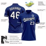 Custom Personalized Performance Golf Polo Shirt - Royal White-Black with Name and Number Personalized Royal White-Black Performance