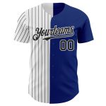 Custom Name & Number Personalized Royal Black Pinstripe Baseball Jersey - Authentic Split Fashion Personalized Royal White-Black
