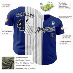 Custom Name & Number Personalized Royal Black Pinstripe Baseball Jersey - Authentic Split Fashion Personalized Royal White-Black