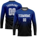 Personalized Soccer Jersey with Custom Name & Number - Royal White-Black Long Sleeve Fade Fashion Uniform Personalized Royal