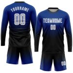 Personalized Soccer Jersey with Custom Name & Number - Royal White-Black Long Sleeve Fade Fashion Uniform Personalized Royal