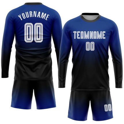 Personalized Soccer Jersey with Custom Name & Number - Royal White-Black Long Sleeve Fade Fashion Uniform Personalized Royal