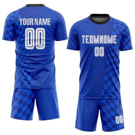Custom Name Number Sublimation Soccer Jersey - Personalized Royal White-Black Team Uniform Personalized Royal White-Black