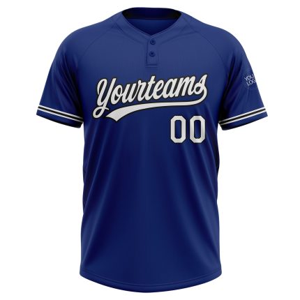 Personalized Unisex Softball Jersey - Royal White-Black Two-Button Design Personalized Royal White-Black Two-Button Unisex