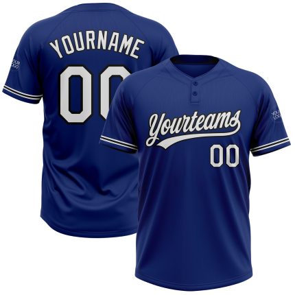 Personalized Unisex Softball Jersey - Royal White-Black Two-Button Design Personalized Royal White-Black Two-Button Unisex