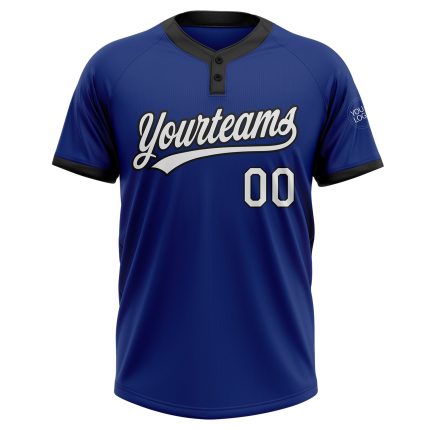 Custom Name and Number Unisex Softball Jersey - Personalized Royal White-Black Two-Button Design Personalized Royal White-Black