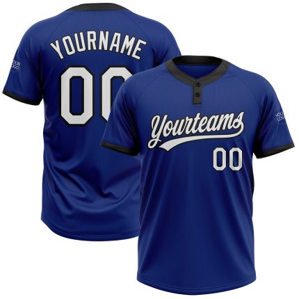 Custom Name and Number Unisex Softball Jersey - Personalized Royal White-Black Two-Button Design Personalized Royal White-Black
