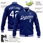 Personalized Royal White Varsity Letterman Jacket Full-Snap Bomber Personalized Royal White Bomber Full-Snap Varsity Letterman
