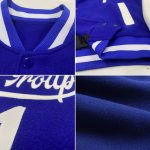 Custom Name and Number Varsity Letterman Jacket - Personalized Two Tone Royal White Full-Snap Bomber Jacket Personalized