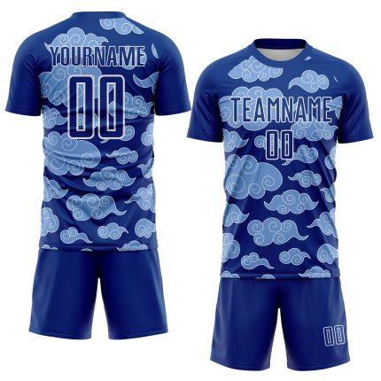 Custom Name and Number Soccer Uniform Jersey - Personalized Royal White Cloud Pattern Sublimation Design Personalized Royal