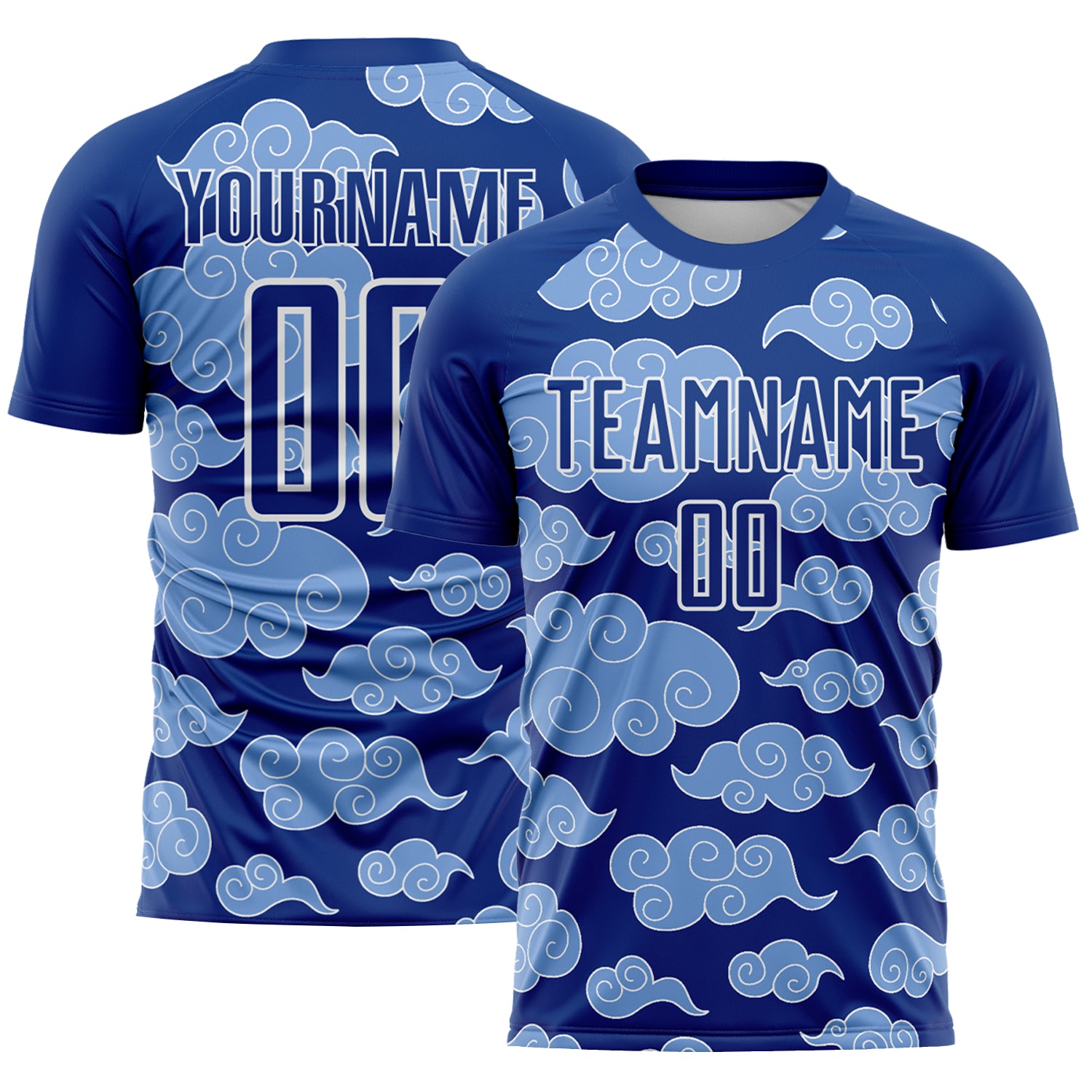 Custom Name and Number Soccer Uniform Jersey - Personalized Royal White Cloud Pattern Sublimation Design Personalized Royal