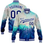 Custom Name Number Varsity Letterman Jacket 3D Pattern Design Bomber Full-Snap Personalized Royal White Daylight Forest Personalized