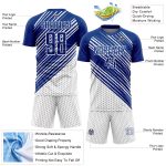 Custom White Diagonal Lines Soccer Jersey - Personalized Sublimation Uniform Personalized Royal White Diagonal Lines Sublimation