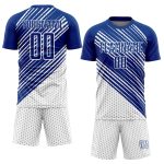 Custom White Diagonal Lines Soccer Jersey - Personalized Sublimation Uniform Personalized Royal White Diagonal Lines Sublimation