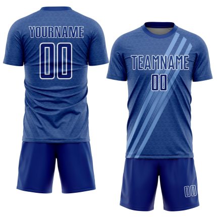 Custom Soccer Uniform Jersey with Personalized Name & Number, Royal White Diagonal Lines Design Personalized Royal White