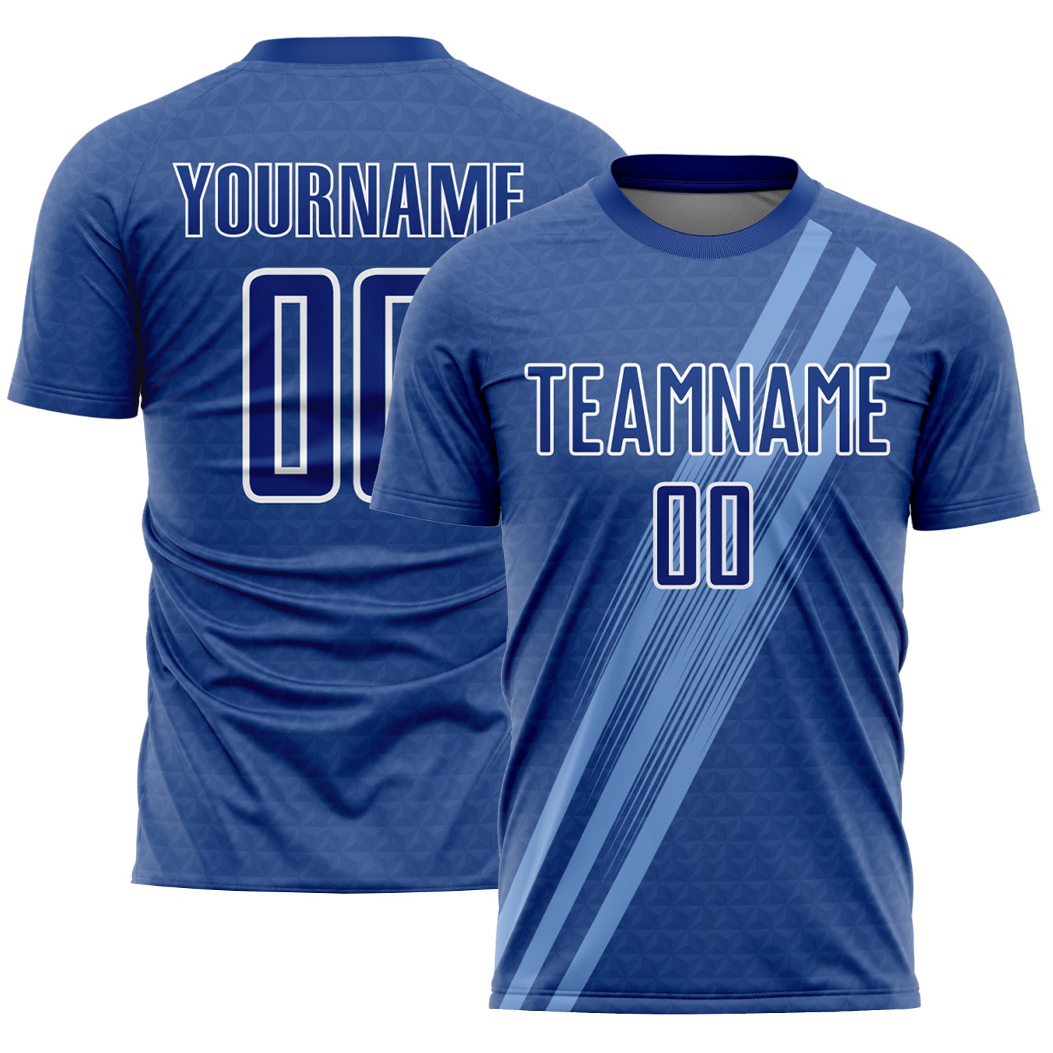 Custom Soccer Uniform Jersey with Personalized Name & Number, Royal White Diagonal Lines Design Personalized Royal White