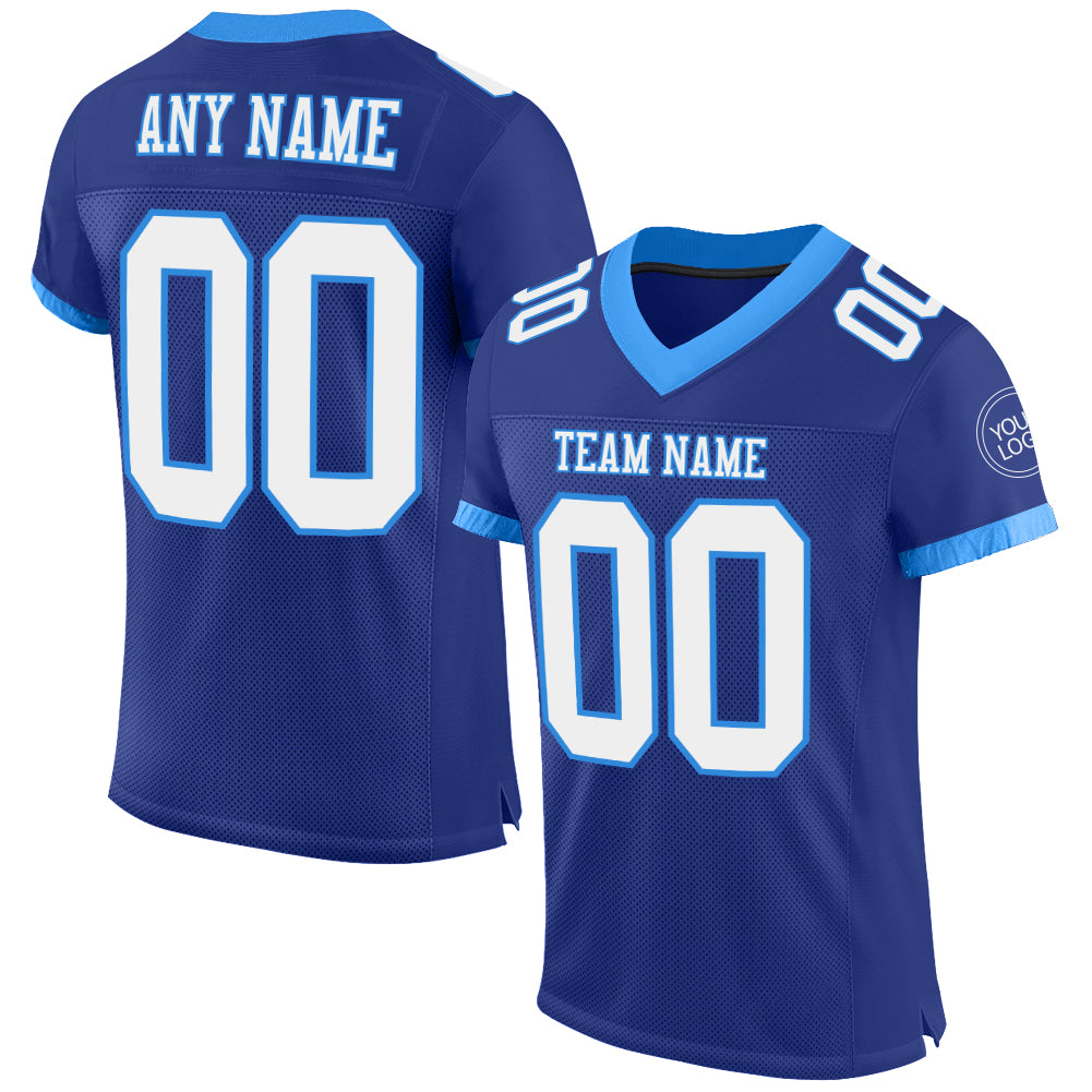 Custom Personalized Royal White Electric Blue Football Jersey with Name & Number - Authentic Team Gear Personalized Royal
