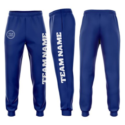 Custom Name and Number Fleece Jogger Sweatpants - Personalized Royal White Team Apparel Personalized Royal White Fleece Jogger