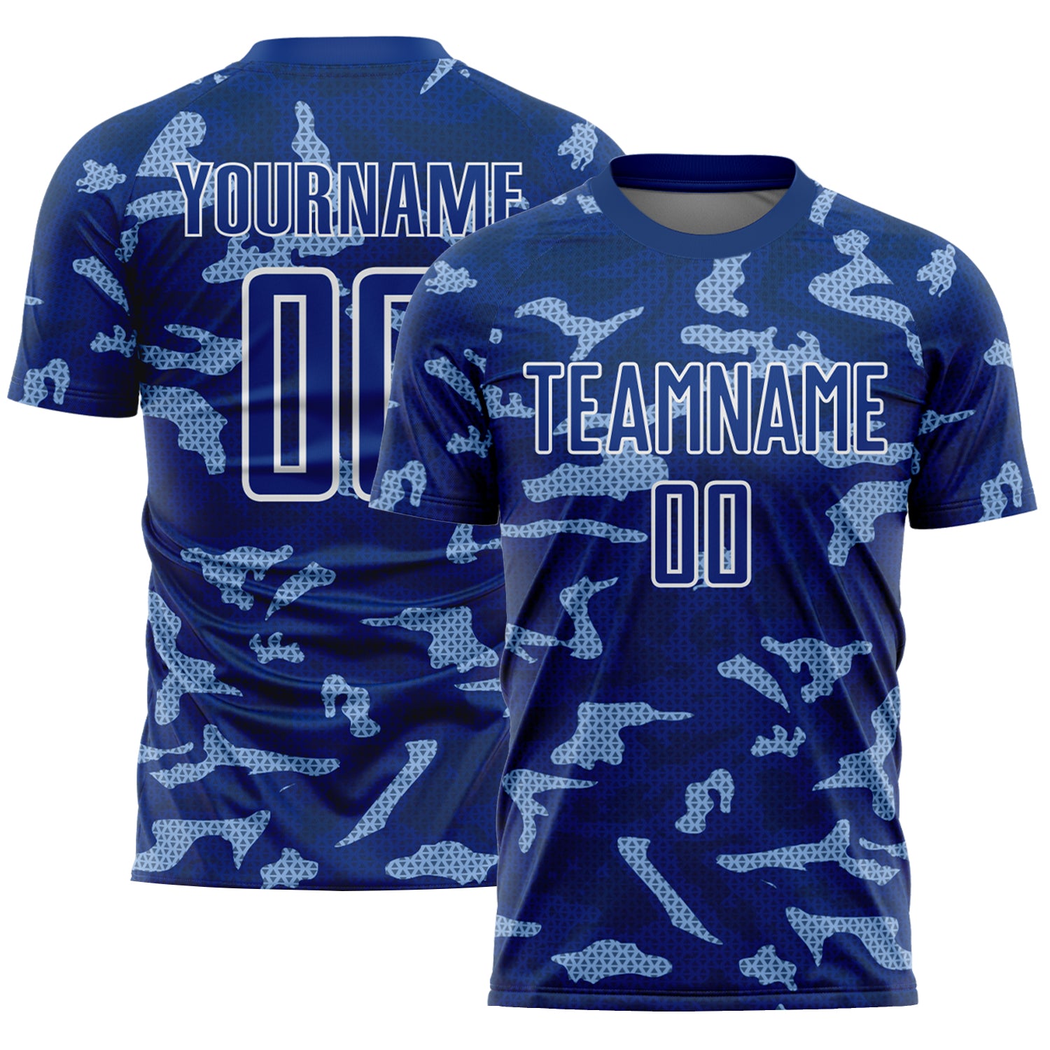 Custom Sublimation Soccer Jersey - Personalized Royal White Geometric Shapes with Team Name and Number Personalized Royal