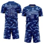 Custom Sublimation Soccer Jersey - Personalized Royal White Geometric Shapes with Team Name and Number Personalized Royal