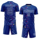Custom Sublimation Soccer Uniform Jersey with Personalized Name & Number - Royal White Geometric Triangle Design Personalized