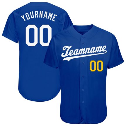 Personalized Authentic Baseball Jersey in White-Gold Royal Style Personalized Royal White-Gold Authentic Baseball Jersey