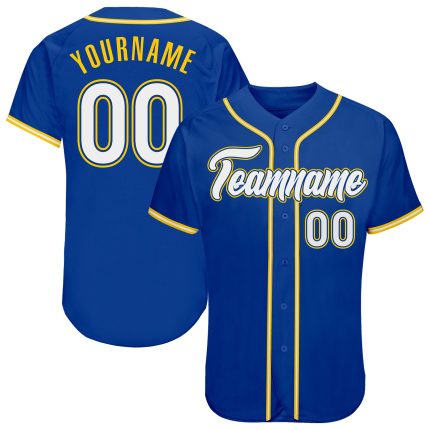 Custom Name and Number Baseball Jersey - Authentic White-Gold Royal Team Jersey Personalized Royal White-Gold Authentic Baseball