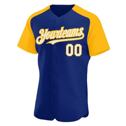 Custom Name and Number Baseball Jersey - Personalized Royal White-Gold Authentic Raglan Sleeves Personalized Royal White-Gold