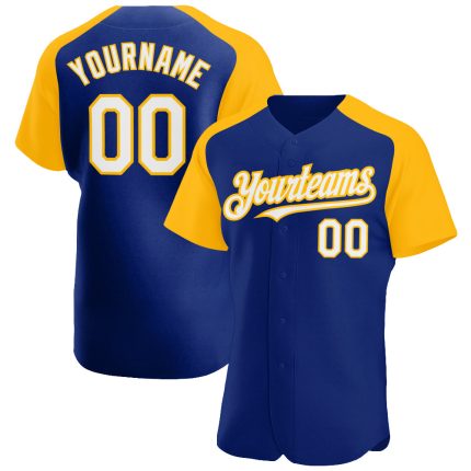 Custom Name and Number Baseball Jersey - Personalized Royal White-Gold Authentic Raglan Sleeves Personalized Royal White-Gold