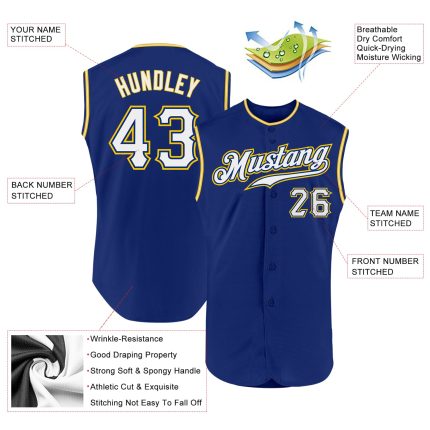Custom Name and Number Personalized White-Gold Sleeveless Baseball Jersey - Authentic Team Gear Personalized Royal White-Gold