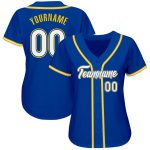 Custom Name and Number White-Gold Softball Jersey - Personalized Authentic Team Gear Personalized Royal White-Gold Authentic