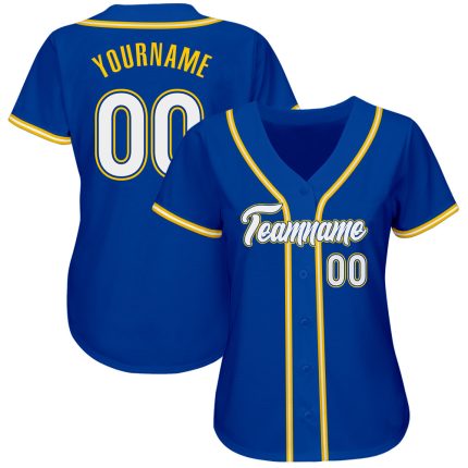 Custom Name and Number White-Gold Softball Jersey - Personalized Authentic Team Gear Personalized Royal White-Gold Authentic