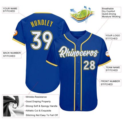 Custom Name and Number White-Gold Softball Jersey - Personalized Authentic Team Gear Personalized Royal White-Gold Authentic