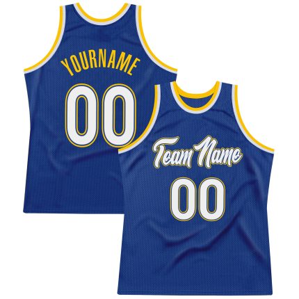 Custom Name and Number Personalized White-Gold Basketball Jersey Authentic Throwback Team Jersey Personalized Royal White-Gold