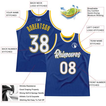 Custom Name and Number Personalized White-Gold Basketball Jersey Authentic Throwback Team Jersey Personalized Royal White-Gold