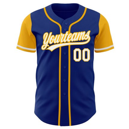 Personalized Two Tone Baseball Jersey - Royal White-Gold Authentic Design Personalized Royal White-Gold Authentic Two Tone