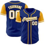 Custom Name Number Two Tone Baseball Jersey - Personalized Royal White Gold Authentic Team Jersey Personalized Royal White-Gold