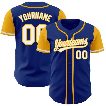 Personalized Two Tone Baseball Jersey - Royal White-Gold Authentic Design Personalized Royal White-Gold Authentic Two Tone
