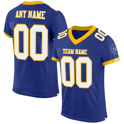 Custom Football Jersey with Personalized Name and Number - Royal White-Gold Mesh Authentic Team Gear Personalized Royal White-Gold